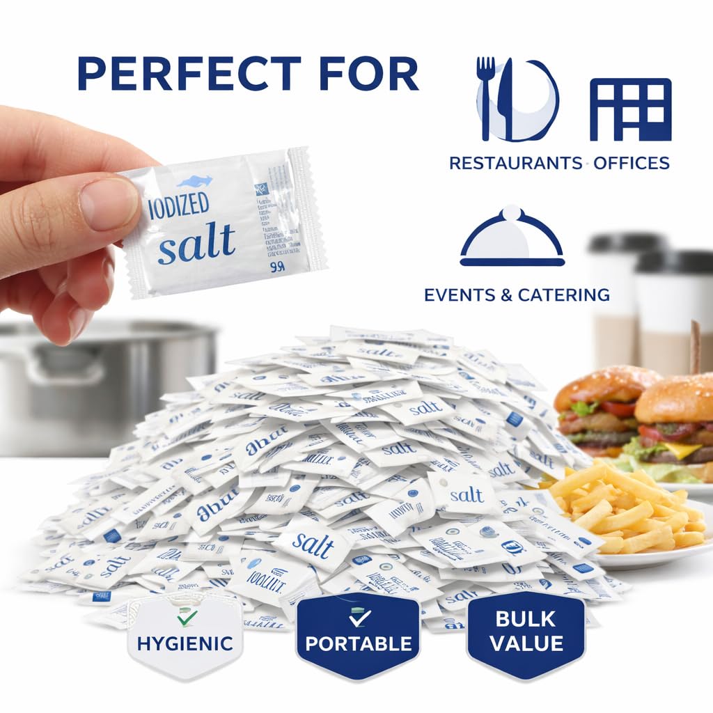 Individually sealed salt packets ensuring hygienic handling and freshness.