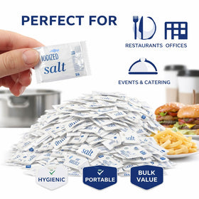 Individually sealed salt packets ensuring hygienic handling and freshness.