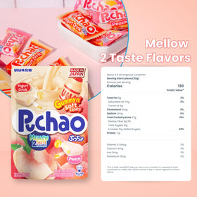 Generic Japanese Chew Puchao peach-yogurt flavor close-up, juicy flavor bursts.