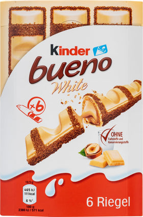 Generic Kinder Bueno White 6-pack box with crisp wafers and hazelnut cream for gifting.