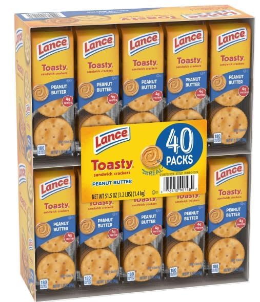 Generic Lance Toasty Peanut Butter Sandwich Crackers front box—great for on-the-go snacking