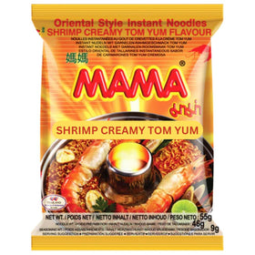 Generic MAMA ramen shrimp creamy tom yum bowl, inviting aroma for quick weeknight meals.