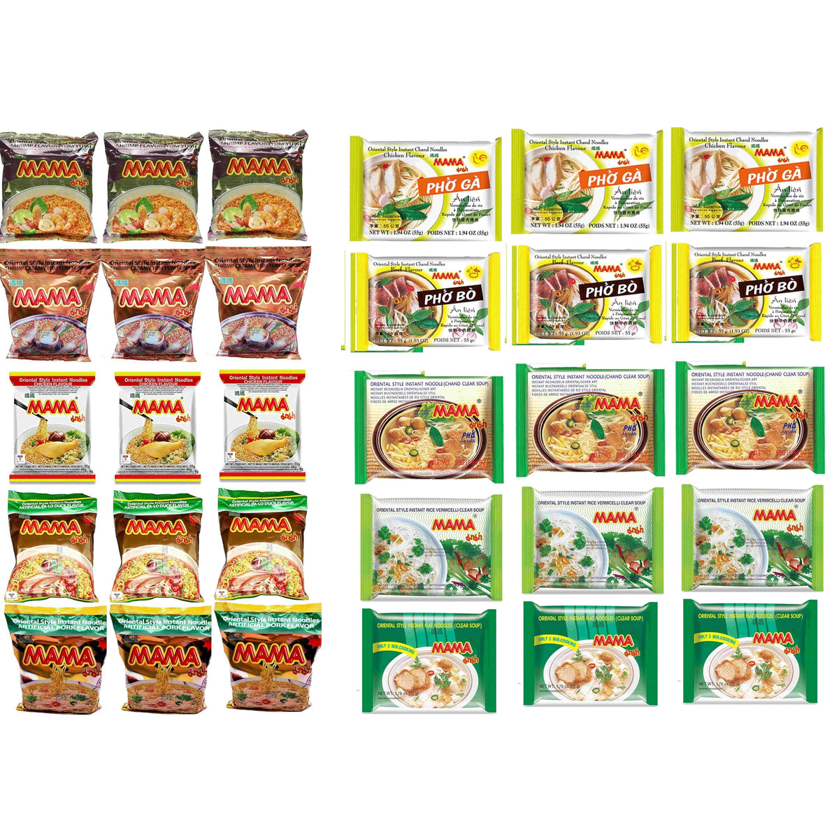 Generic Mama Oriental Style instant noodles flavor mix bundle for quick meals