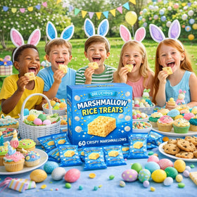 Generic Marshmallow Rice Crispy Treats Easter baskets offer familiar treats for kids