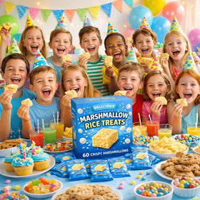 Generic Marshmallow Rice Crispy Treats on a party table for easy dessert options