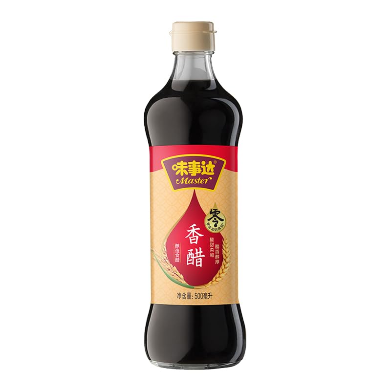 Generic Master Black Vinegar bottle on a kitchen shelf, ideal for marinades.