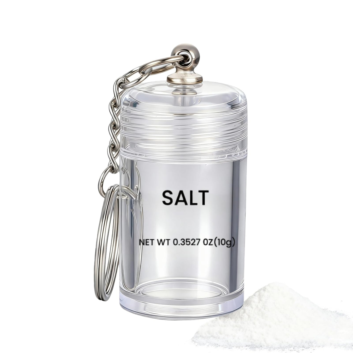 Generic mini salt keychain bottle pour detail for on-the-go seasoning