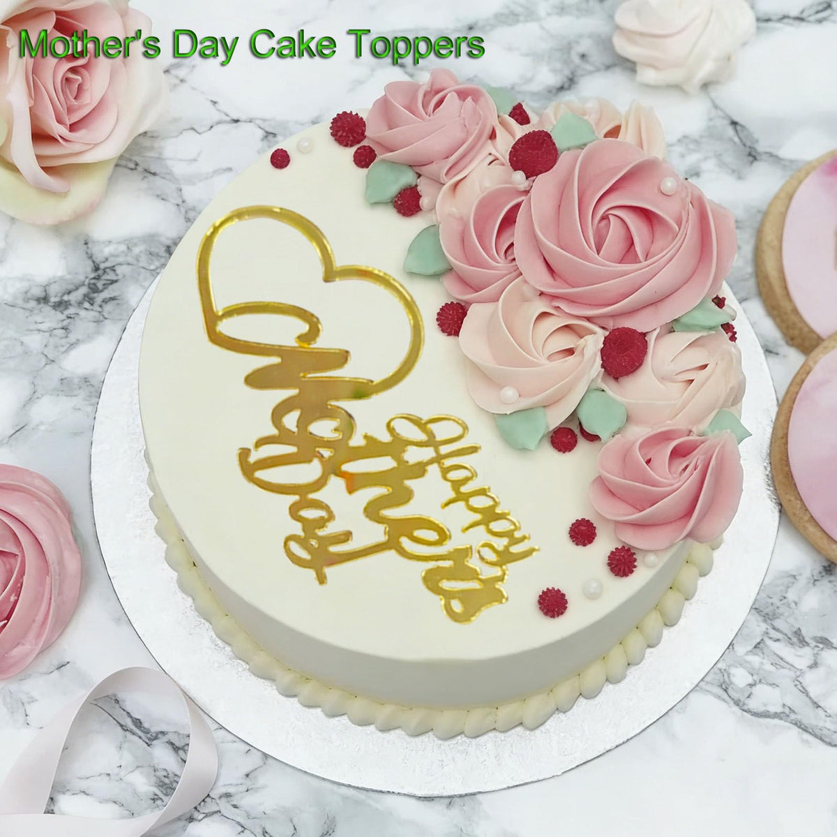 Generic Mother's Day cupcake topper heart gold for giftable confection details.