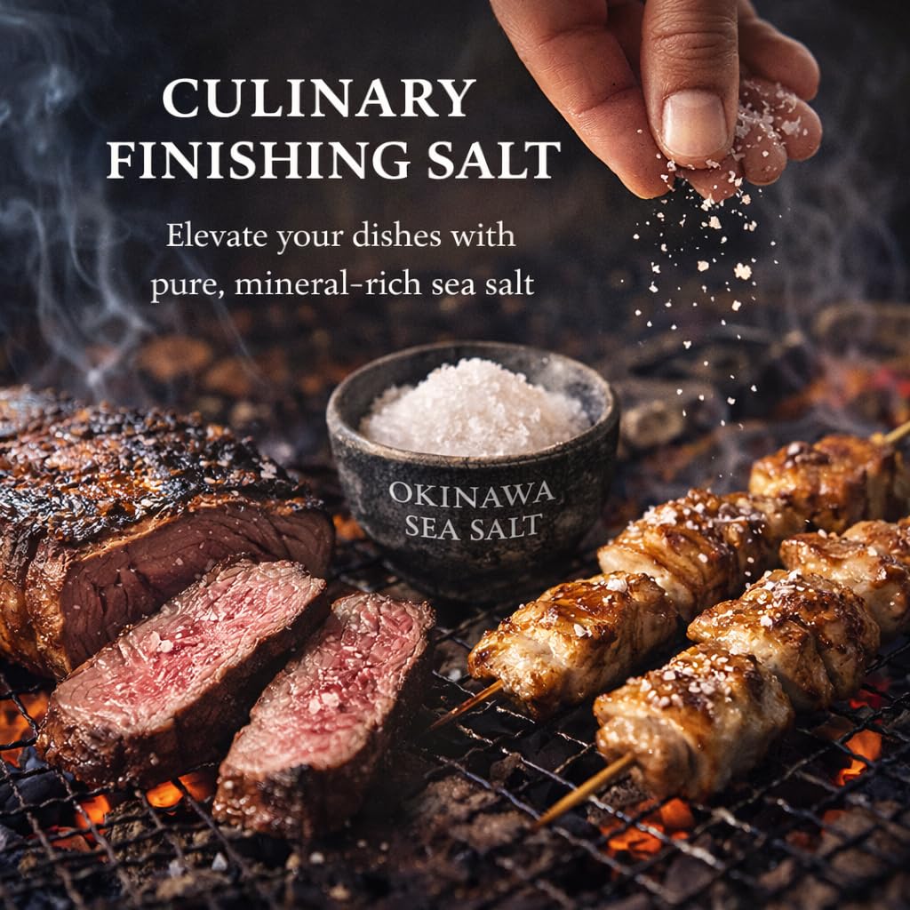 Generic Okinawa Sea Salt crystal closeup highlights natural texture for finishing dishes