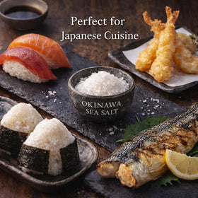 Generic Okinawa Sea Salt kitchen scene showcases versatile use across recipes