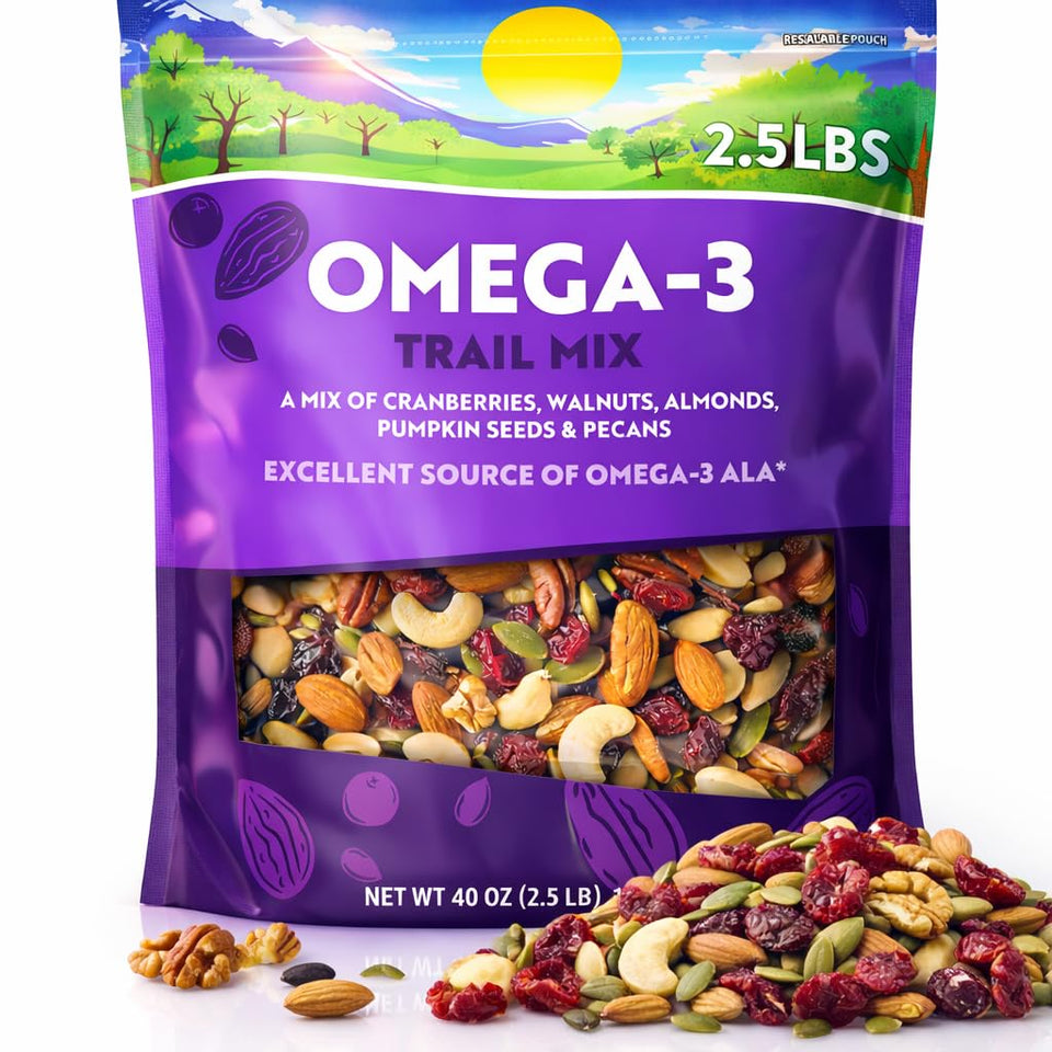 Generic Omega3 Trail Mix with cranberries for on-the-go snacking and balanced nutrition.