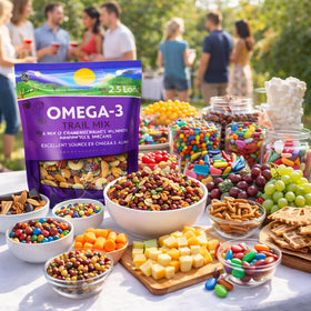 Generic Omega3 Trail Mix with pecans delivering wholesome crunch and lasting fullness.