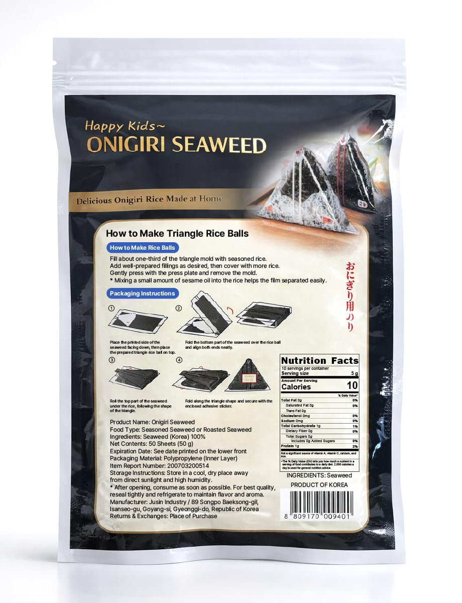 Generic triangular onigiri packaging showcases neat, ready-to-wrap seaweed sheets.