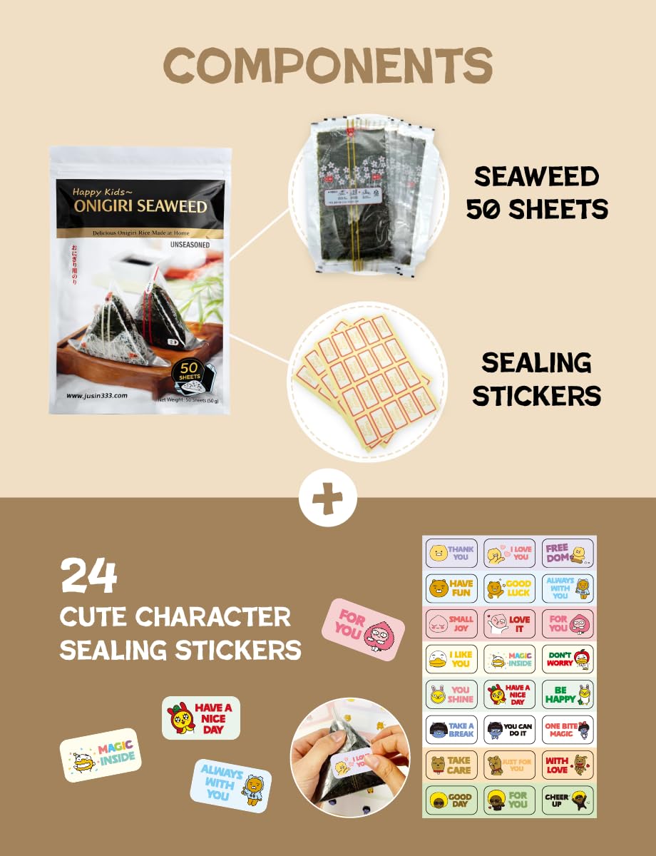 Generic onigiri wraps with sealing stickers preserve freshness and easy lunch assembly.