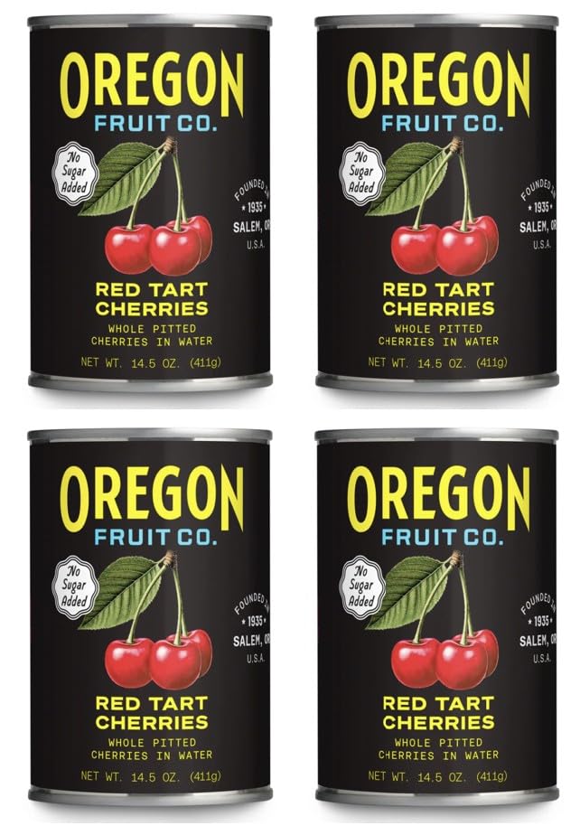 Generic Oregon pitted red tart cherries open can, perfect for pies and desserts.