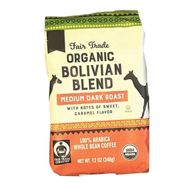 Generic Organic Fair Trade Bolivian Blend coffee beans for grinding and home brewing.