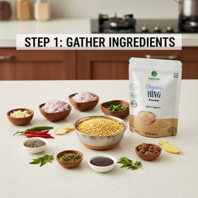 Generic Hing Powder texture closeup shows fine granules for spice blends.