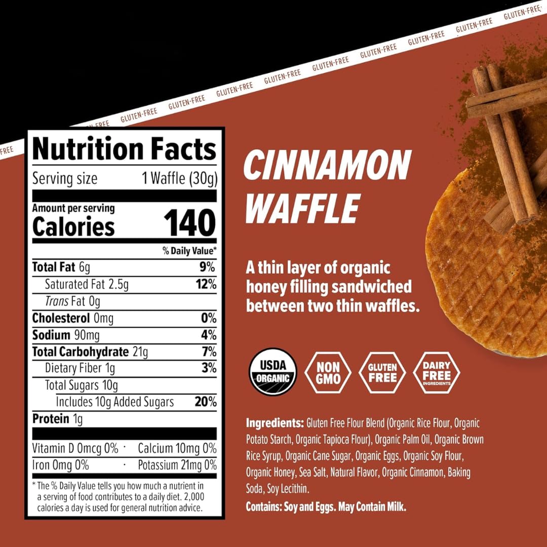 Generic Organic Honey Waffle Stroopwafels honey flavor close-up highlighting natural energy