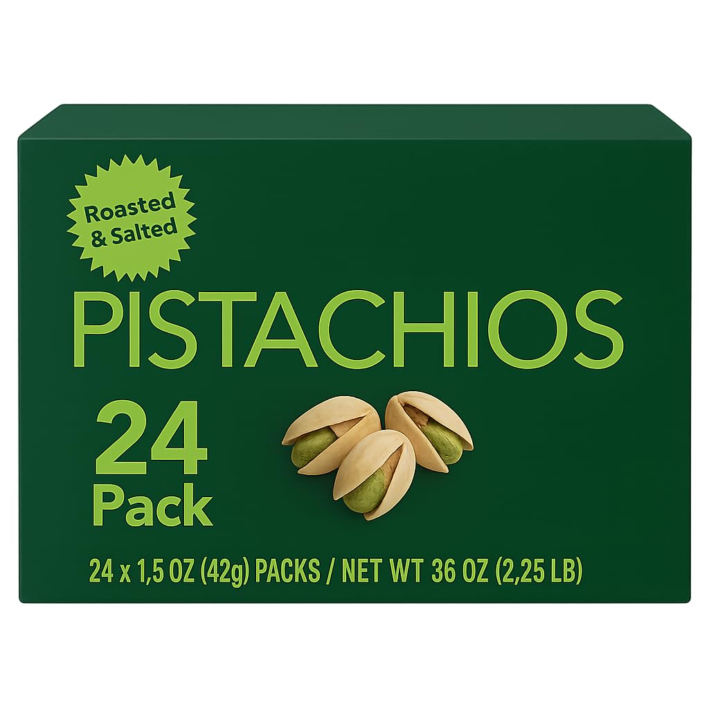 Generic pistachios roasted and salted in shells, ideal for quick snacking on the go.