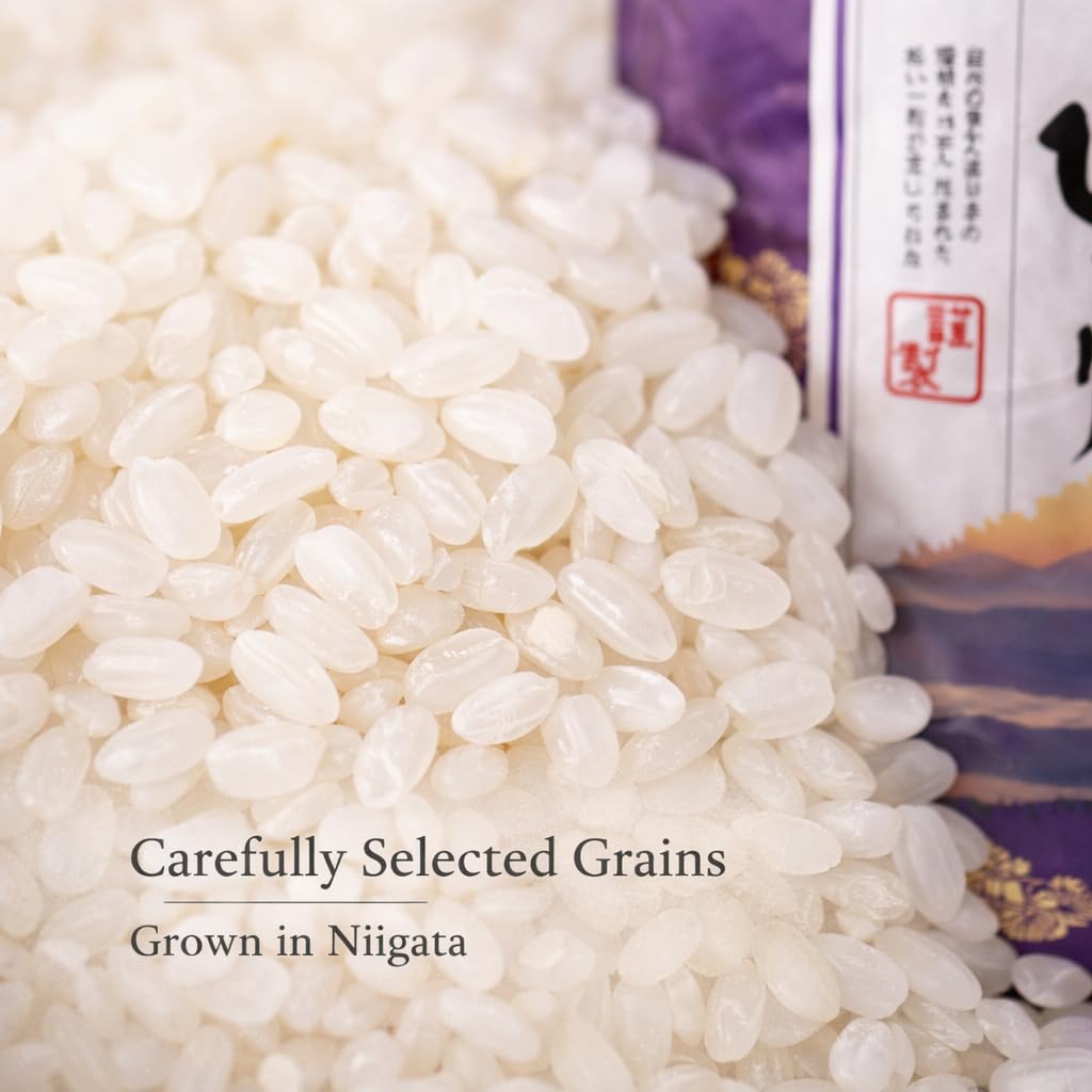 Generic Premium Koshihikari Rice Niigata grain closeup shows distinct shine and texture