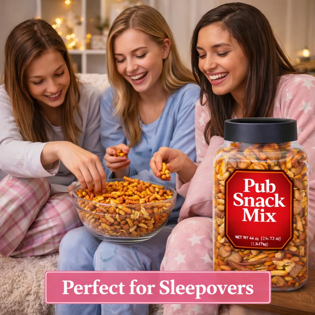 Generic Pub Snack Mix nacho bagel chips add bold bite to any party.