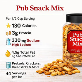 Generic Pub Snack Mix Worcestershire rye chips offer savory notes for snacking.