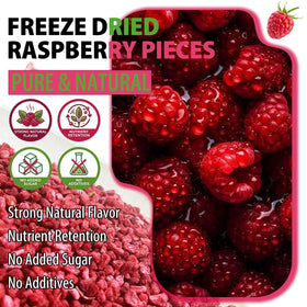Generic raspberry dices crumble closeup highlighting intense berry flavor and crunch