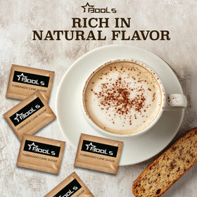Generic raw sugar packets on-the-go for convenient, portable sweetness.