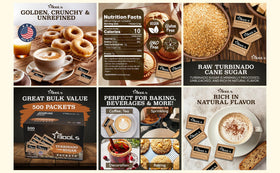 Generic raw sugar packets sealed to maintain freshness and prevent clumping.