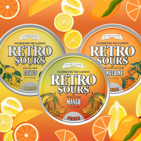 Generic Retro Sours aluminum tin pack, perfect for sharing and retro snacking