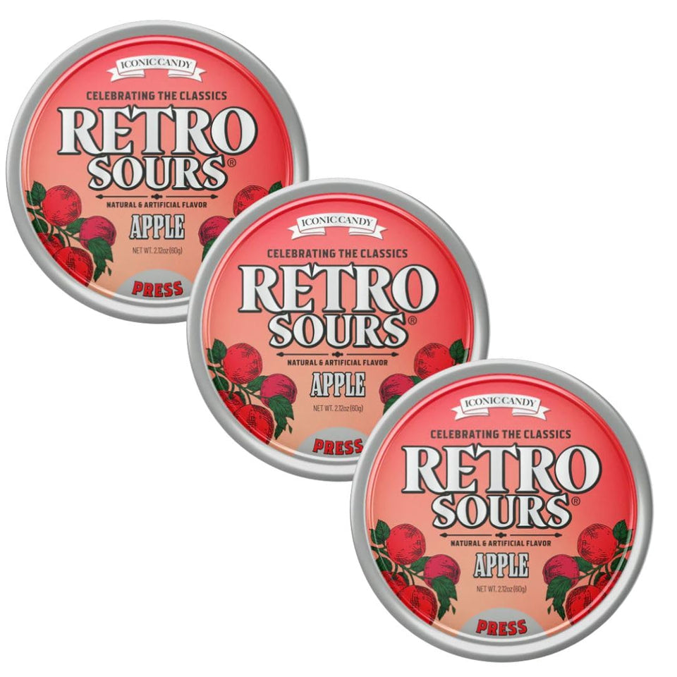 Generic Retro Sours Apple hard candy tin with tart, tangy flavor ideal for on-the-go snacking