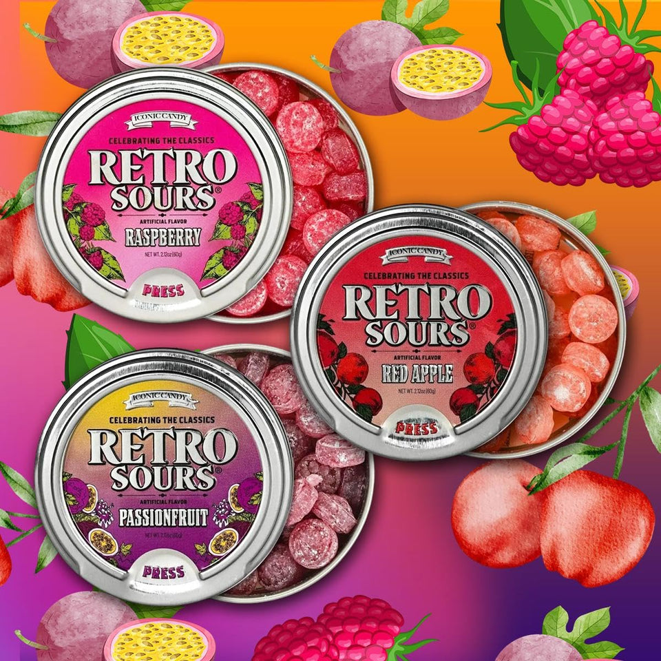 Generic Retro Sours Raspberry tin for nostalgic snacking and sharing.