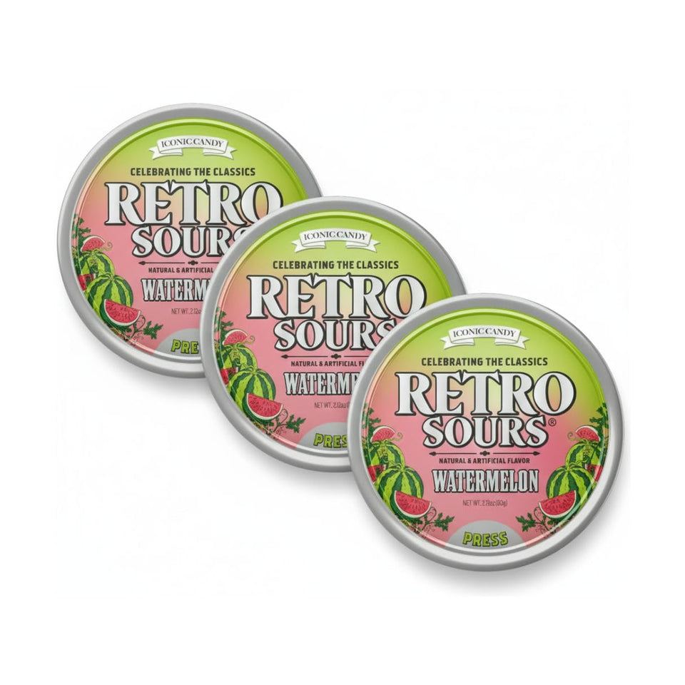 Generic Retro Sours Watermelon Tin offers tart on-the-go snacking.