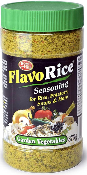Generic Rose Hill Flavo Rice Seasoning bottle boosts meat flavor in meals.