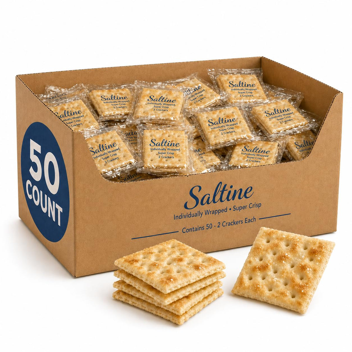 Generic Saltine Crackers bulk pack 50; convenient portions for homes, offices, and events.