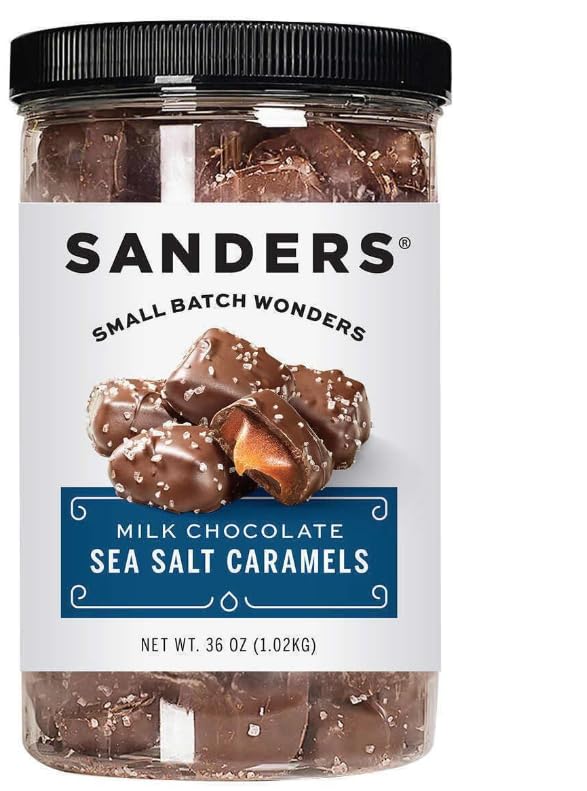 Generic Sanders milk chocolate sea salt caramels on a plate, perfect for sharing
