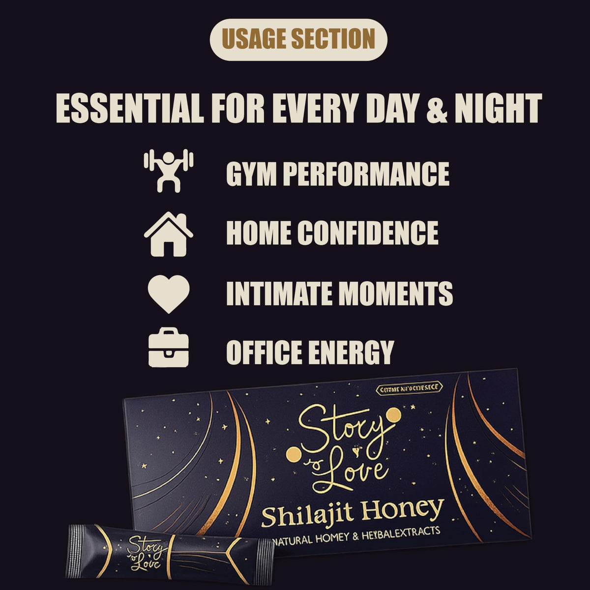 Generic Shilajit Honey sachets pack displaying convenient, on-the-go servings.