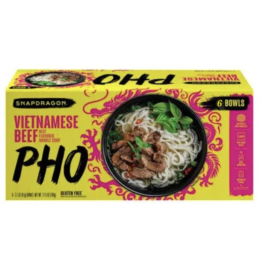 Generic Snapdragon beef pho bowl with rich broth and gluten-free rice noodles for quick meals.