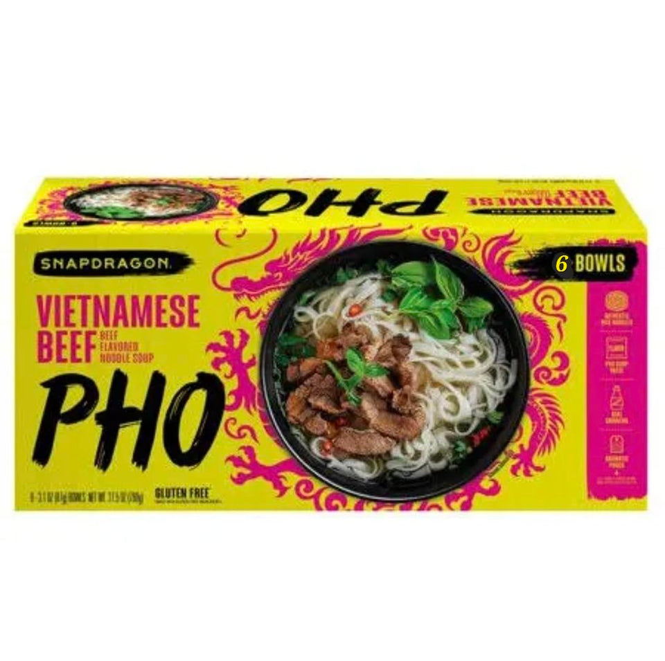 Generic Snapdragon beef pho bowl with rich broth and gluten-free rice noodles for quick meals.