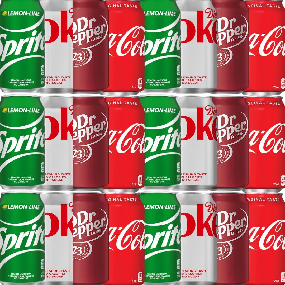 Generic soft drink assortment with four flavors for office refreshment and home entertaining