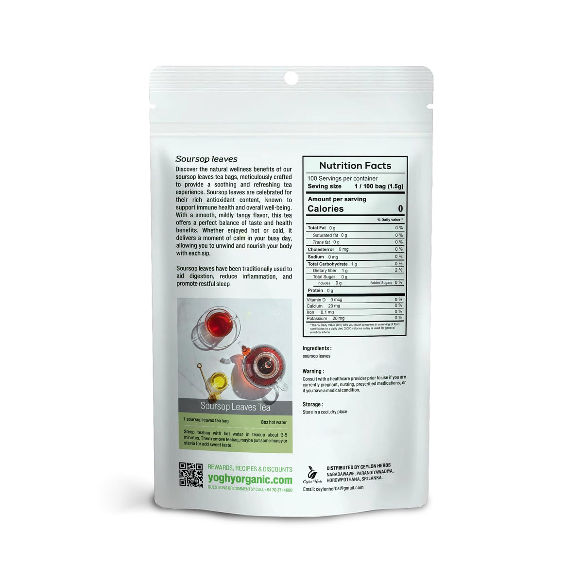 Generic Soursop Leaves Tea Bags brewed cup with caffeine-free herbal refreshment