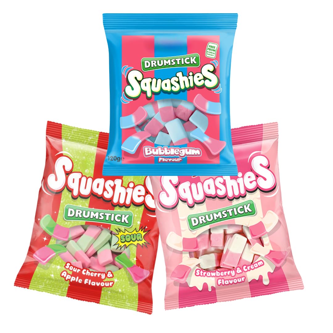 Generic Squashies Drumstick Variety Pack with three 120g bags, ideal for shared snacking.