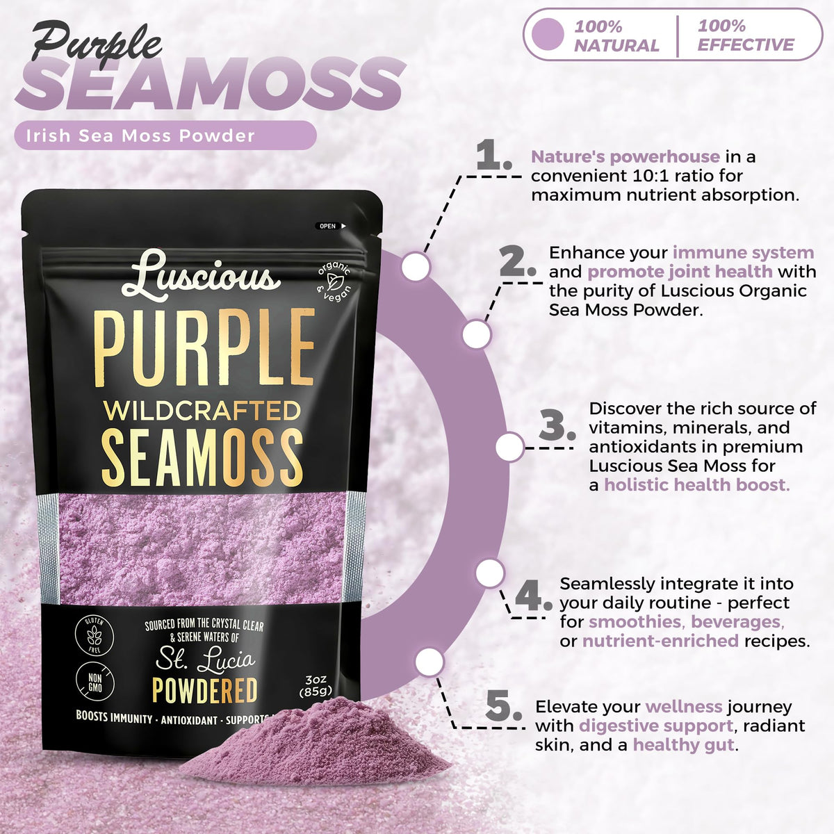 Generic St Lucia origin packaging for wildcrafted sea moss powder