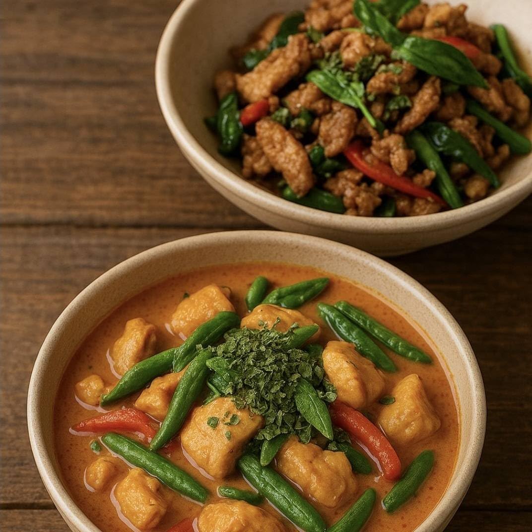 Generic Thai Basil Leaves tom-yum-soup scene suggests aromatic broth