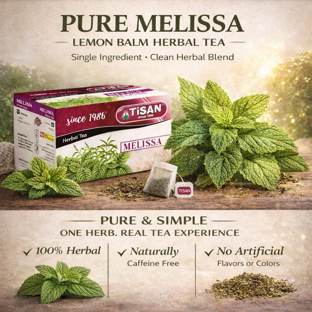 Generic Tisan Melissa Tea dried leaves releasing fragrant lemon balm scent.