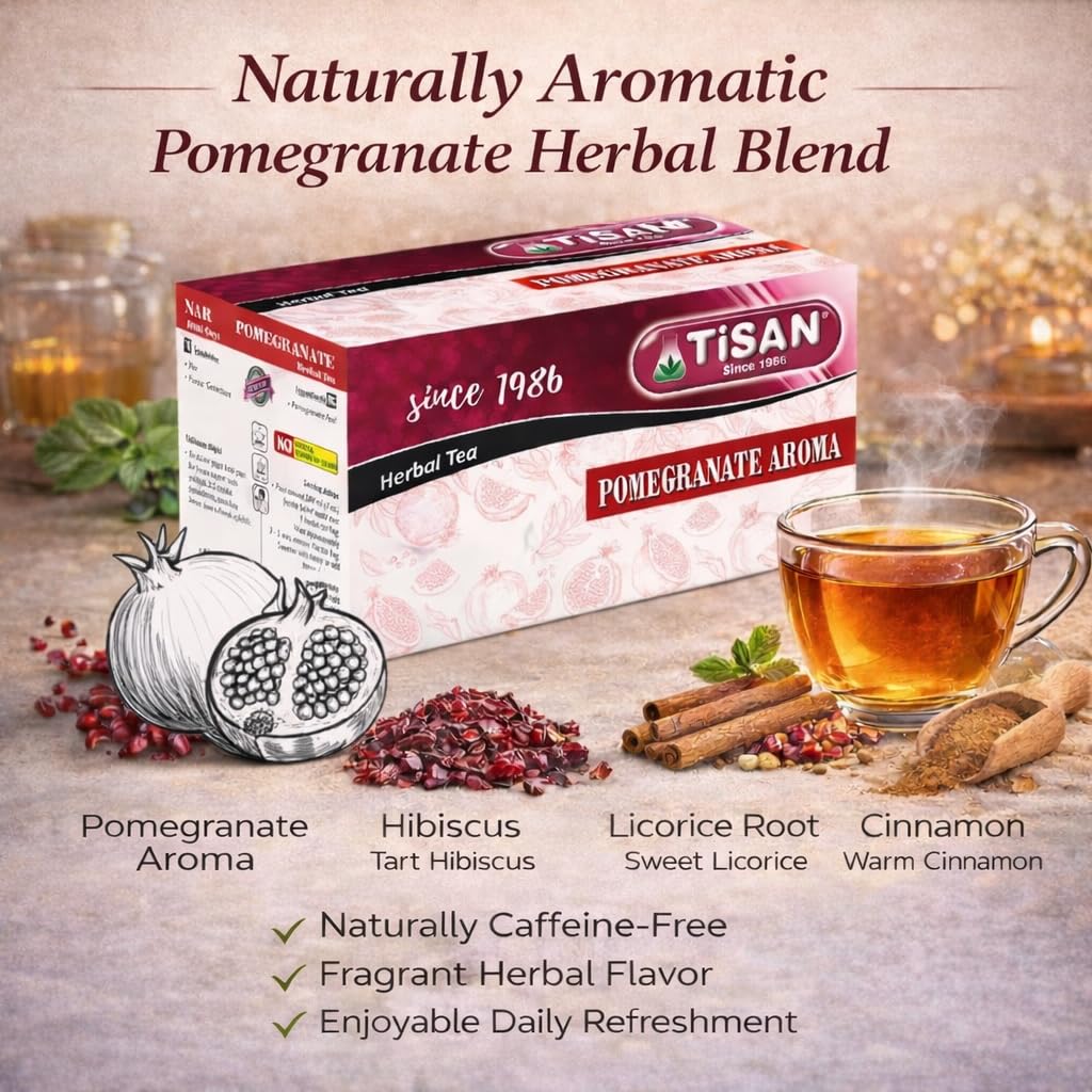 Generic Tisan Pomegranate iced tea poured over ice, refreshing fruit-forward flavor.