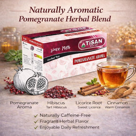 Generic Tisan Pomegranate iced tea poured over ice, refreshing fruit-forward flavor.