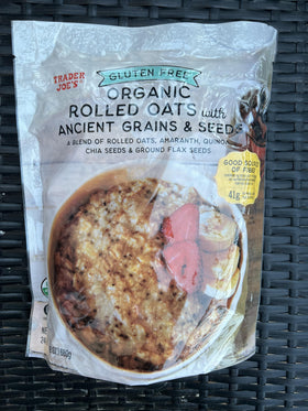Generic Trader Joe's Organic Rolled Oats with Ancient Grains and Seeds ready for a wholesome breakfast bowl