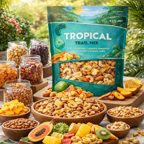 Generic Tropical Trail Mix fruit chips closeup highlights tropical flavors ideal with yogurt