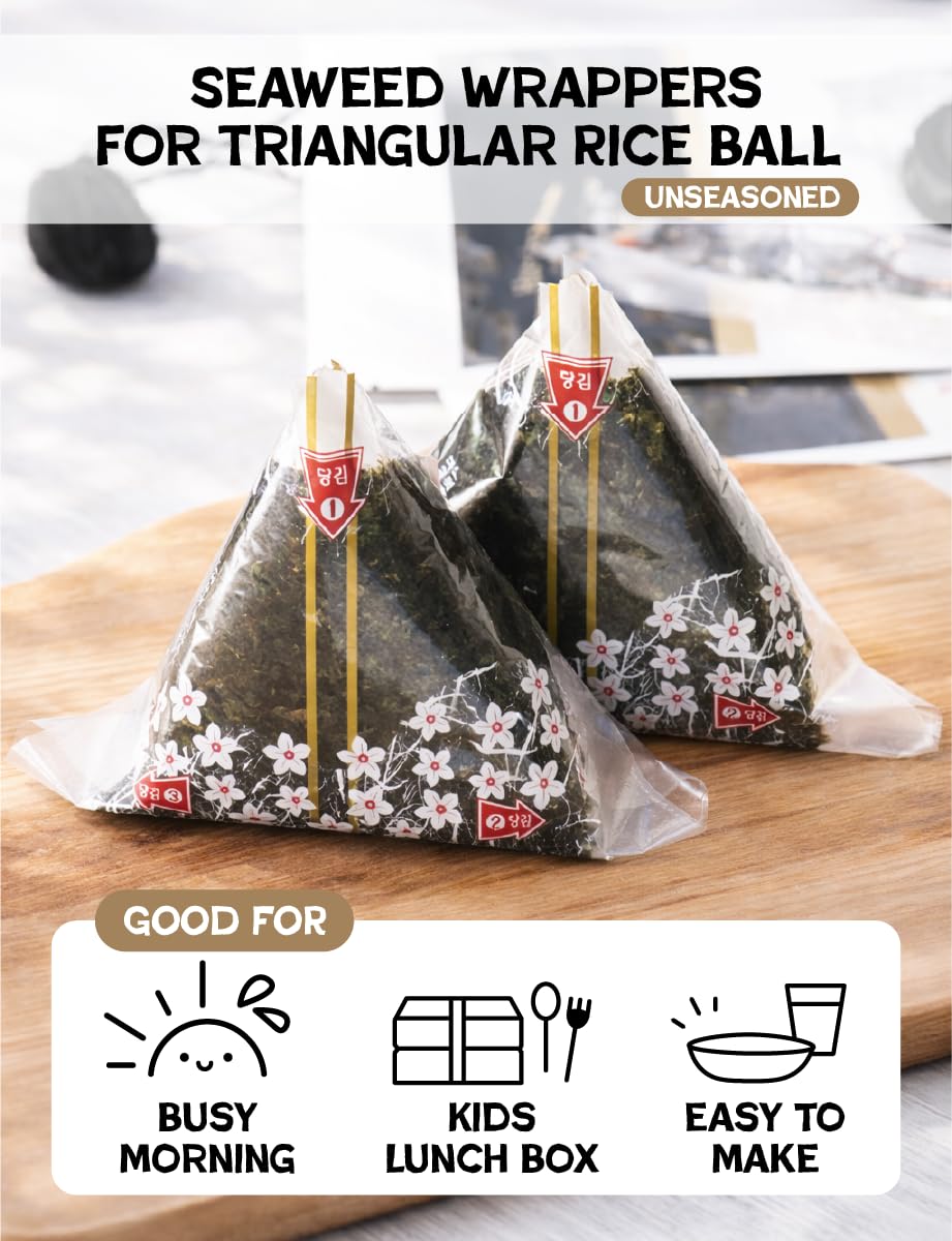 Generic twice-roasted nori adds aroma and premium texture to homemade onigiri.